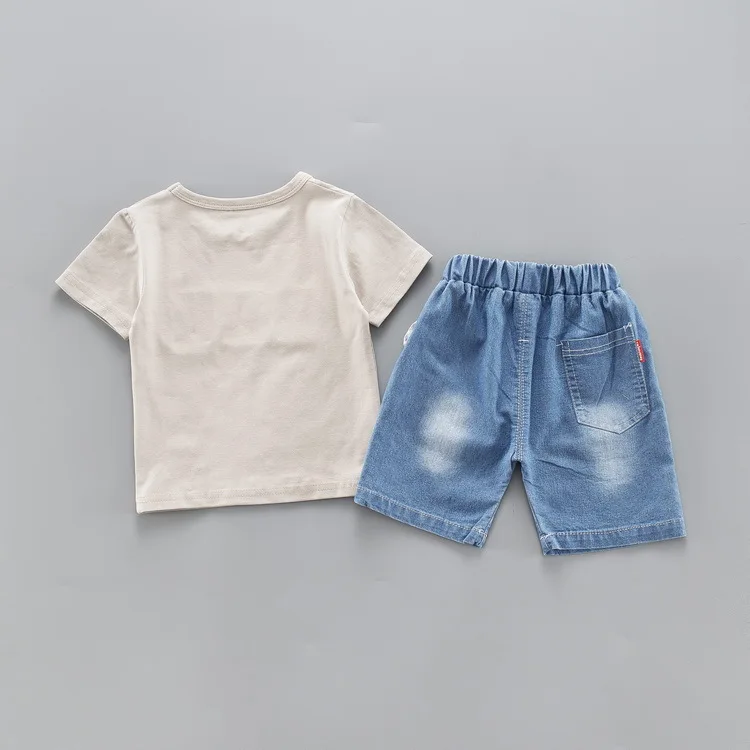 Хлопковые летние комплекты одежды с героями мультфильмов для маленьких мальчиков; футболка с короткими рукавами для малышей; джинсы; комплекты одежды для детей; костюм для детей