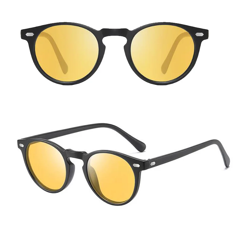 Matt Black Yellow Новые брендовые дизайнерские круглые поляризованные солнцезащитные очки TR90 матовые черные зеленые солнцезащитные очки ночного видения для вождения для мужчин и женщин UV400 - Цвет линз: Matt Black Yellow
