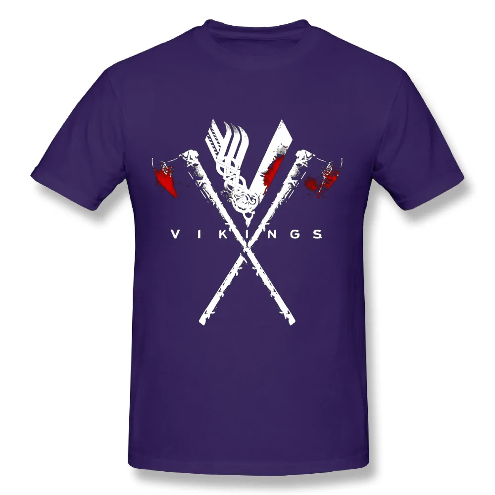 Фиолетовый Классные мужские футболки Vikings из чистого хлопка плюс размер футболка с изображением топора для мужчин - Цвет: Фиолетовый
