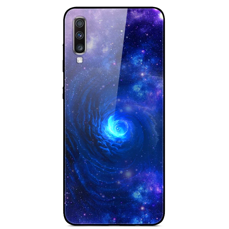 Чехол для samsung Galaxy A70, чехол, закаленное стекло, задняя крышка, твердый чехол с рисунком для samsung A70 A 70, чехол, TPU, бампер, Funda A705F