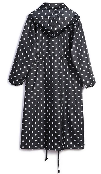 White dots on Black Yuding Модный черный водонепроницаемый светильник длинный женский плащ с капюшоном Куртка мужская для дождя пальто с сумочкой - Цвет: White dots on Black