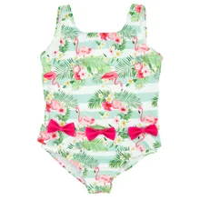 Одежда для купания с фламинго для маленьких девочек цельные купальники с бантом и открытой спиной купальный детский купальный костюм Защита от солнца для младенцев