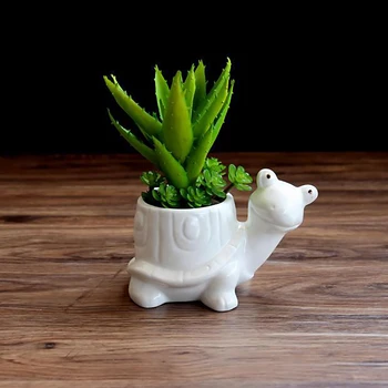

1pc Tortoise Cartoon Turtle White Ceramic Planter for Succulents Decorative Succulent Pot Mini Flower Pot Home Garden Decoration