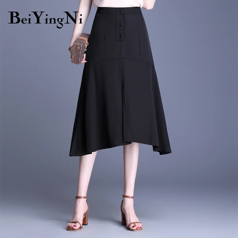 

Beiyingni 2019 Work Wear Skirt Women High Waist Buttons Irregular Office Ladies Skirts Solid Vintage Casual Saia Female Faldas