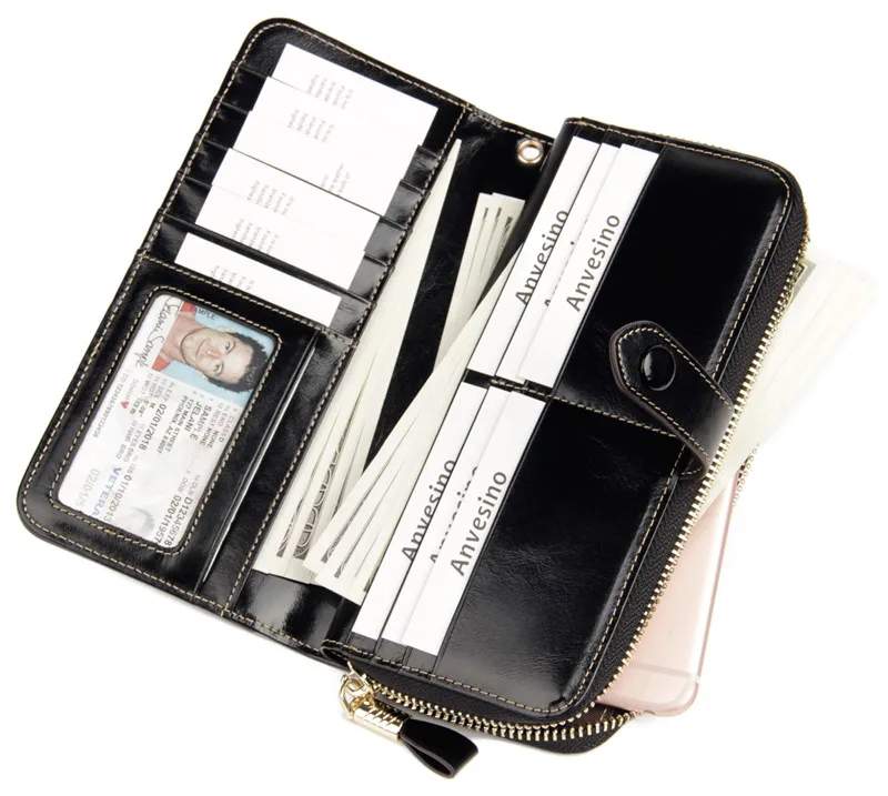 Женские кошельки, кошелек из натуральной кожи, RFID кошелек, клатч, держатель для карт, женский, большой объем, на молнии, браслет, кошелек для телефона