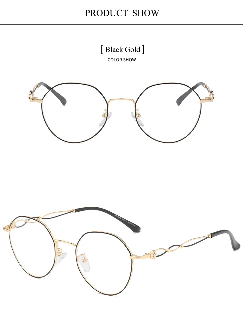 New retro metal glasses frame Trendy women's personality flat mirror Fashion polygon glasses frame Two-color glasses legs