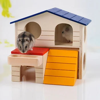 

Pet Small Animal Hideout Hamster House Deluxe Two Layers Wooden Hut Play Toys Store