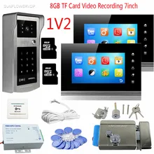 Video Doorbell Rfid Code Panel Video Intercom 2 Monitors 7inch Color 8GB TF Video Recording Video Doorphones With Eletronic Lock