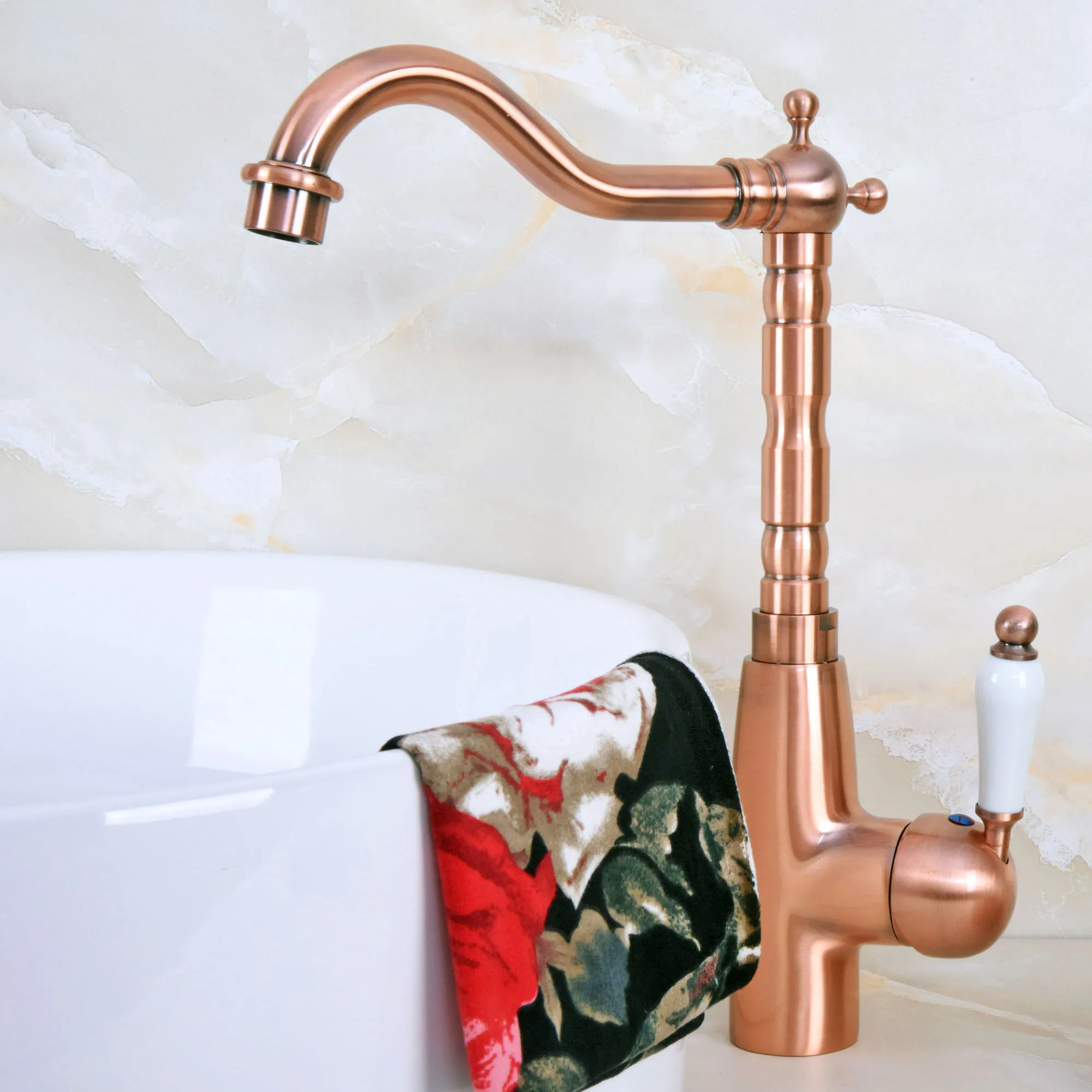 

Antique Red Copper Brass Single Ceramic Handle Bathroom Kitchen Basin Sink Faucet Mixer Tap Swivel Spout Deck Mounted mnf637