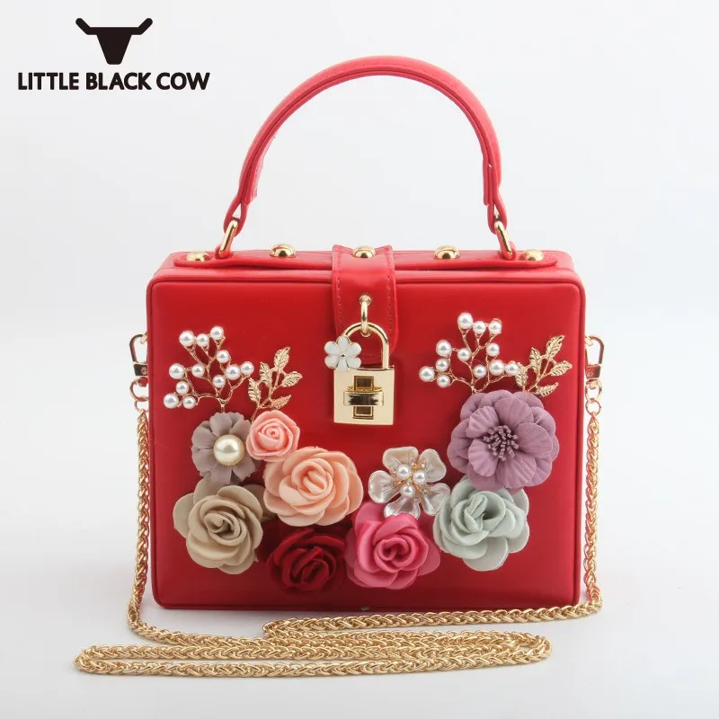 

2019 New Brand Womens Tote Bags Fashion PU Leather Party Handbag Female Elegant Beading Floral Shoulder Bags Crossbody Bags