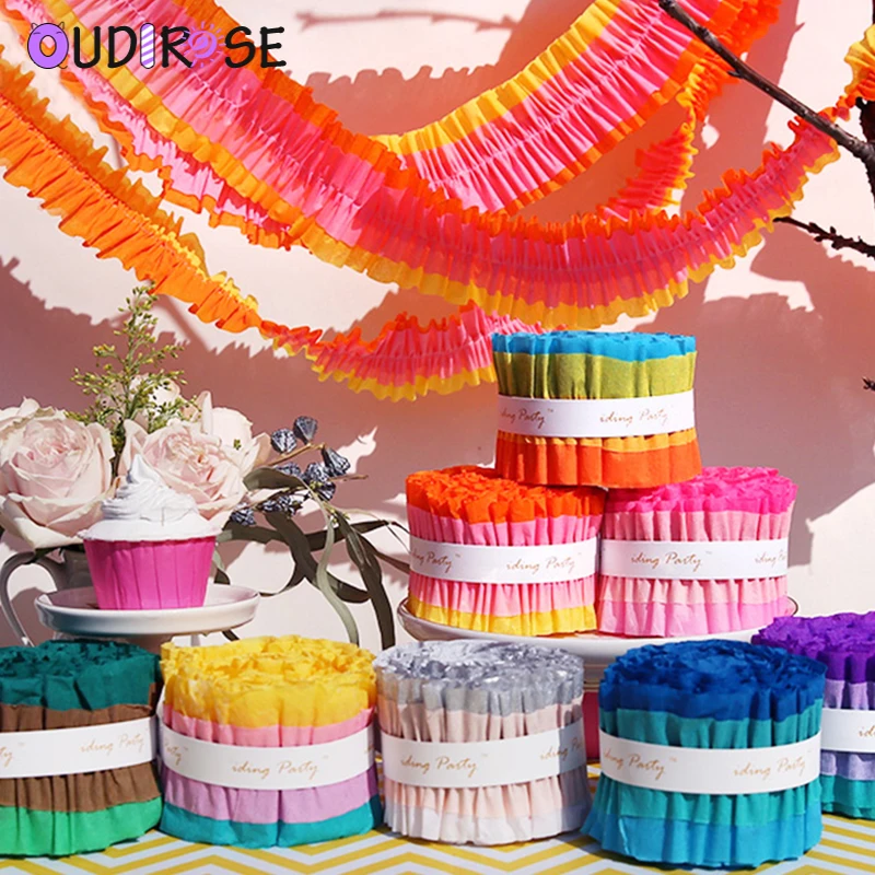

OUDIROSE 7cm*3m Pleated Paper Wreath Tassel Party Streamer Garland DIY Curtain Banner Background Wedding Birthday Bath Decorate