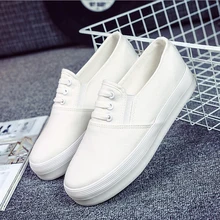 2016 plain white schuhe weibliche slip on platform schwarz breathable beiläufige schuhe frau runde kappe schuhe