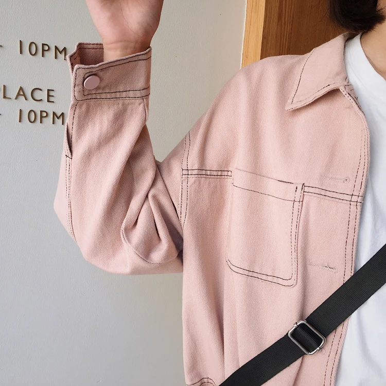 Куртки Для женщин однотонные Однобортный универсальные свободные полной длины корейский стиль Для женщин s джинсовая Harajuku Лидер продаж, кофта и удобные