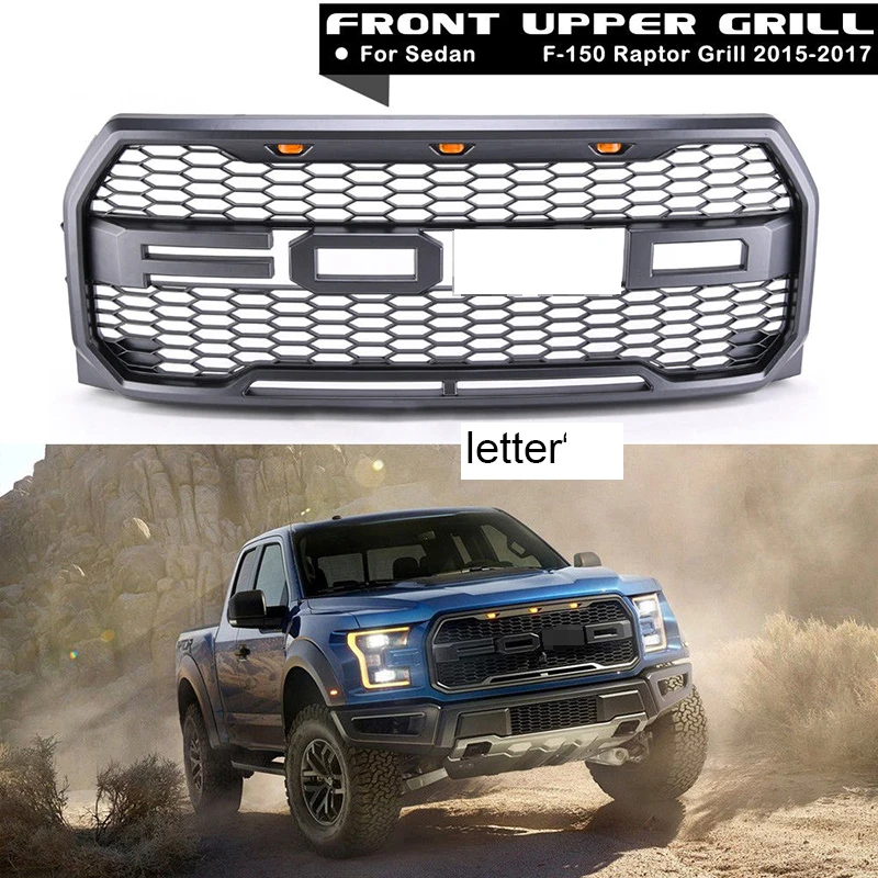 

4Pcs Car Racing Grille For Ford F150 Raptor 2015 2017 2016 Grill Logo Mesh Radiator ABS Front Bumper Lower Modify Mask With LED