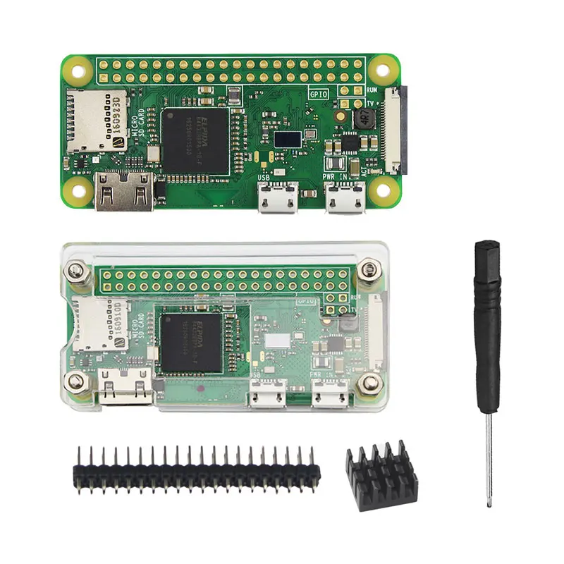 Raspberry Pi Zero W стартовый комплект на выбор 5MP камера+ акриловый чехол+ теплоотвод+ GPIO Header+ Mini HDMI+ sd-карта на 16 Гб - Комплект: Комплект 1