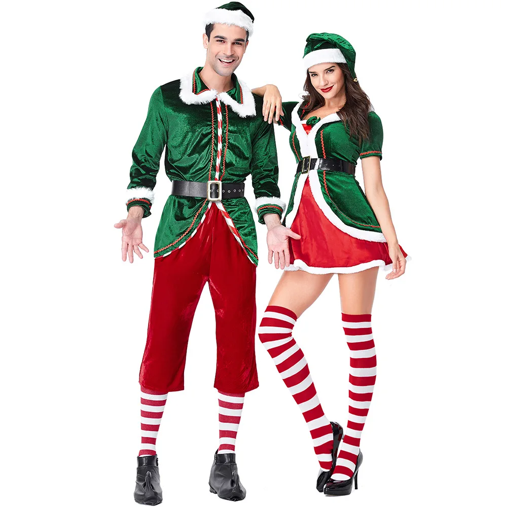 Взрослые мужские костюмы Санта-Клауса, Женский Рождественский костюм эльфа, костюмы Санта-Клауса для рождественской вечеринки