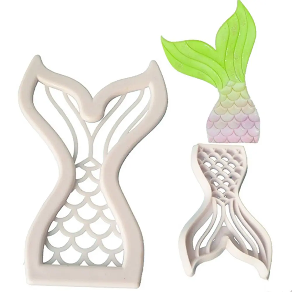 

SEAAN 2 pieces / set mermaid tail shaped plastic cookie cake mold fondant mold candy cake decoration tools