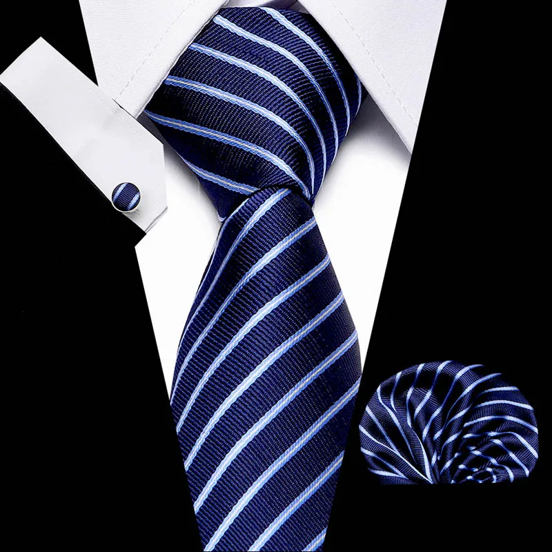 

New Blue men ties set Extra Long Size 145cm*7.5cm Striped Necktie 100% Silk Jacquard Woven Neck Tie Suit Wedding Party