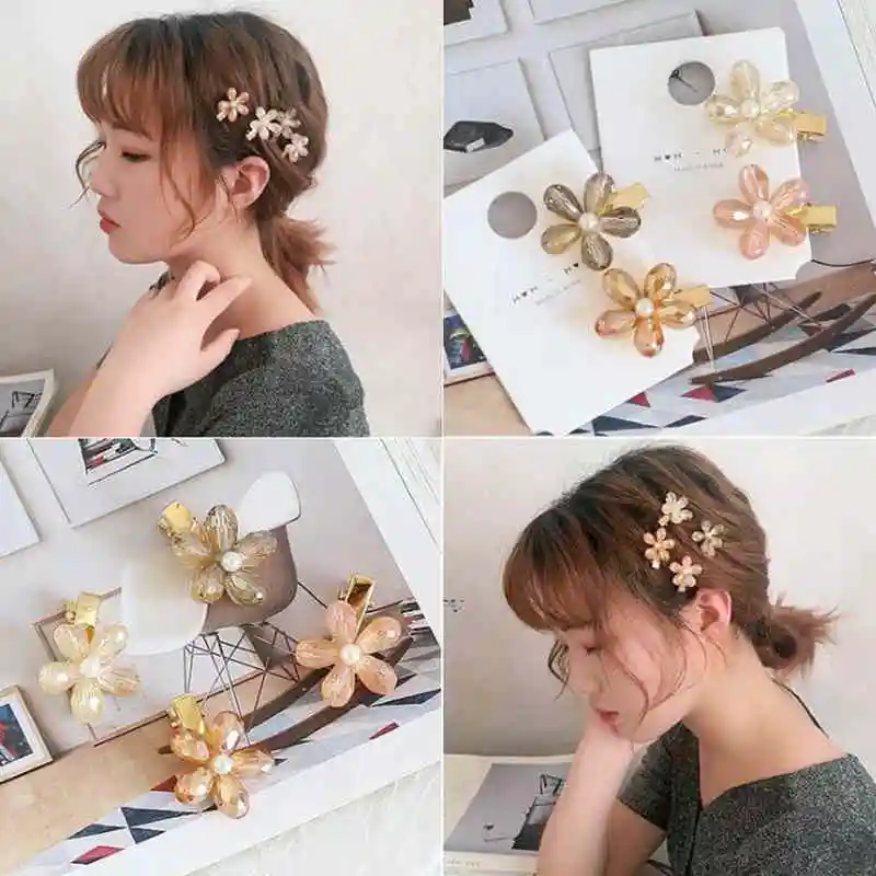 Simple Sweet Hair Pins Crystal Small Flowers Clips For Women Girls Barrette Alloy Hairgrip Bange Accessories |