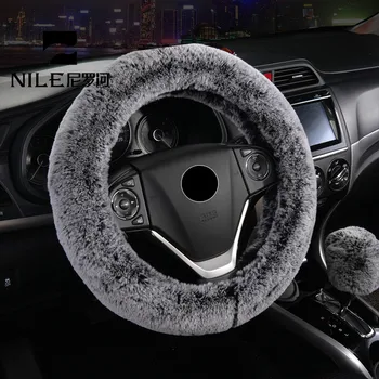 

Nile 38CM Universal Winter Plush Car Steering Wheel Cover Atificial Rabbit Fur Car Cover Warm Non-slip Winter Cover