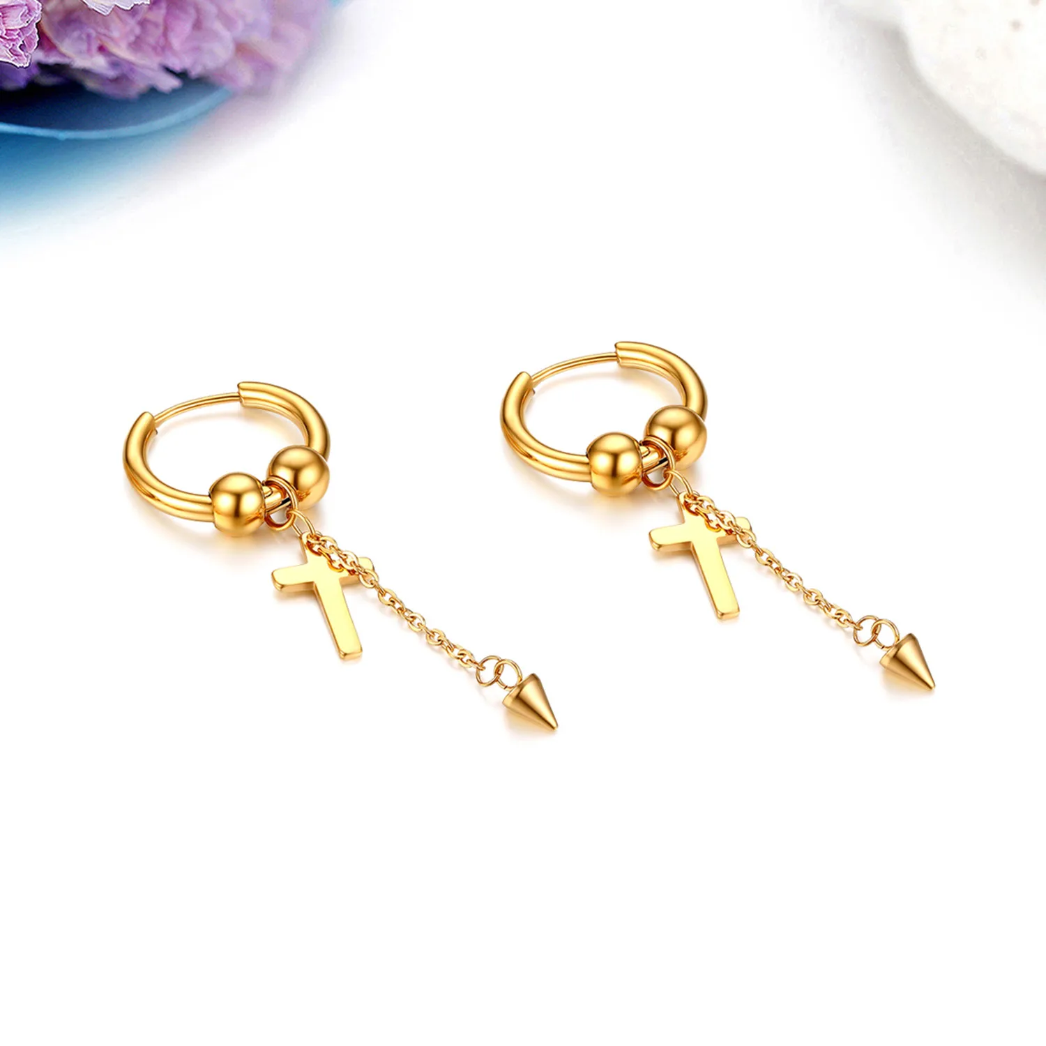 BONISKISS хип-хоп унисекс серьги-кольца мужские панк крест серьги высококачественные ювелирные изделия из нержавеющей стали Шарм подарок для леди Bijoux