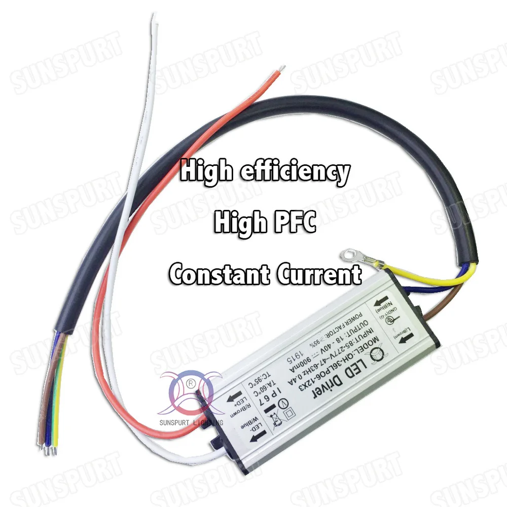 Комплект из 3 предметов изоляции 36 Вт AC85-277V Светодиодный драйвер 6-12x3 900ma dc18-40v IP67 Водонепроницаемый LED Питание для Открытый Прожекторы