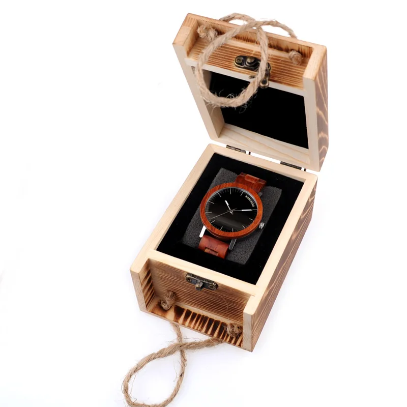 BOBO BIRD M16 Red Sandalwood Analog Watch With Wood Vintage Watch And Strap For Men Can Customized As Gift