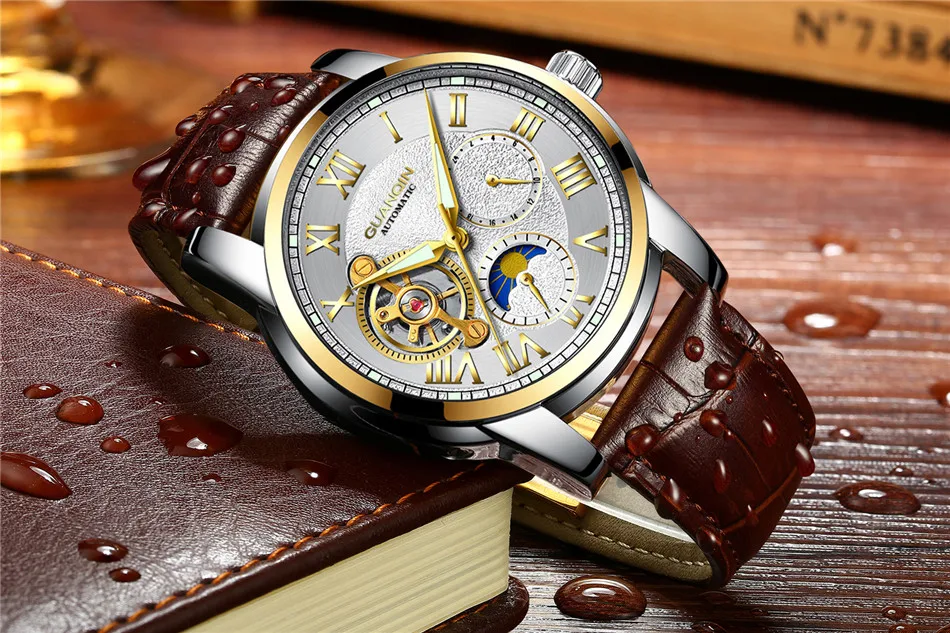 relogio masculino GUANQIN Luxury Brand Tourbillon Automatic Watches Men Military Sport Leather Strap Waterproof Mechanical Watch