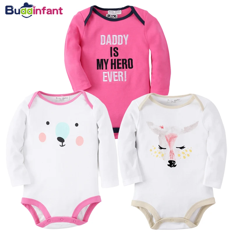 3PCS Baby Bodysuits Cotton Toddler Girls Jumpsuit Newborn Clothes Long