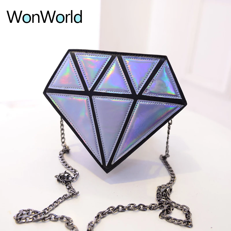 

High Quality diamond shape laser PU leather crossbody bag Fashion chain Small women messenger bag Lady Luxury Purse Shoulder bag