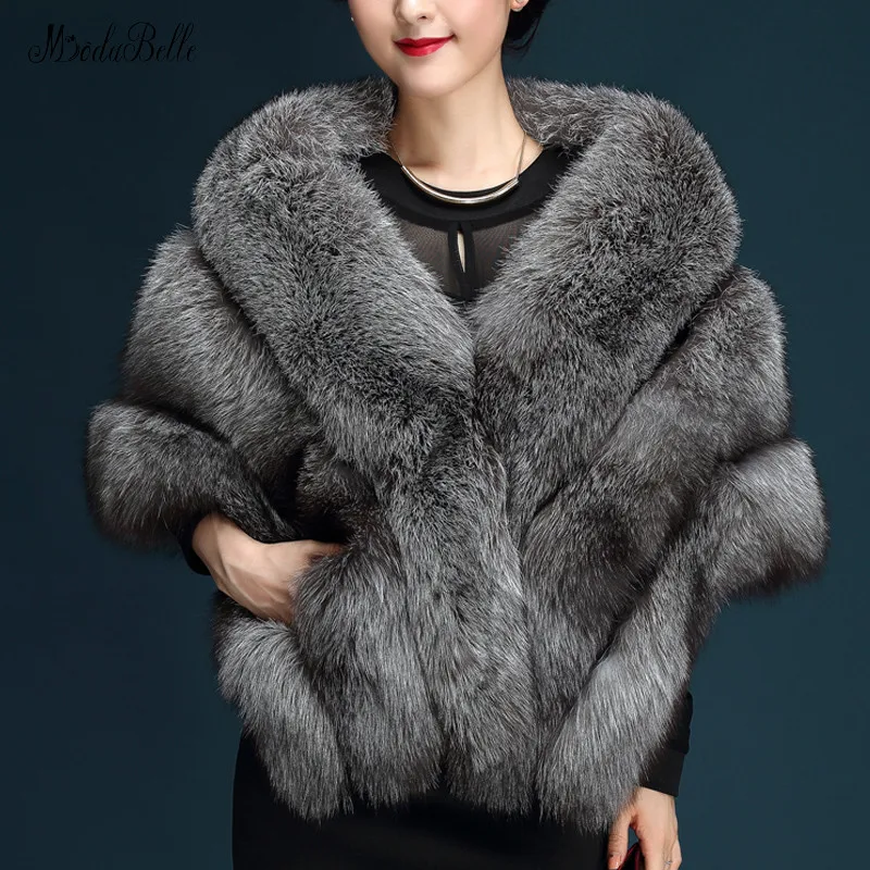 

modabelle Silver Fox Wedding Wrap Shawl Etole Mariage Black Faux Fur Bolero 165*50cm Ivory Bridal Shawl Fourrure Mariage