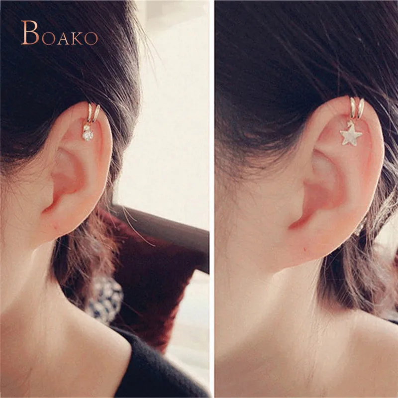 Ear Cuff Zircon Pentagram Clip Earring Clip Earring No Hole C or U design earcuff clip earrings without piercing jewelry Z3