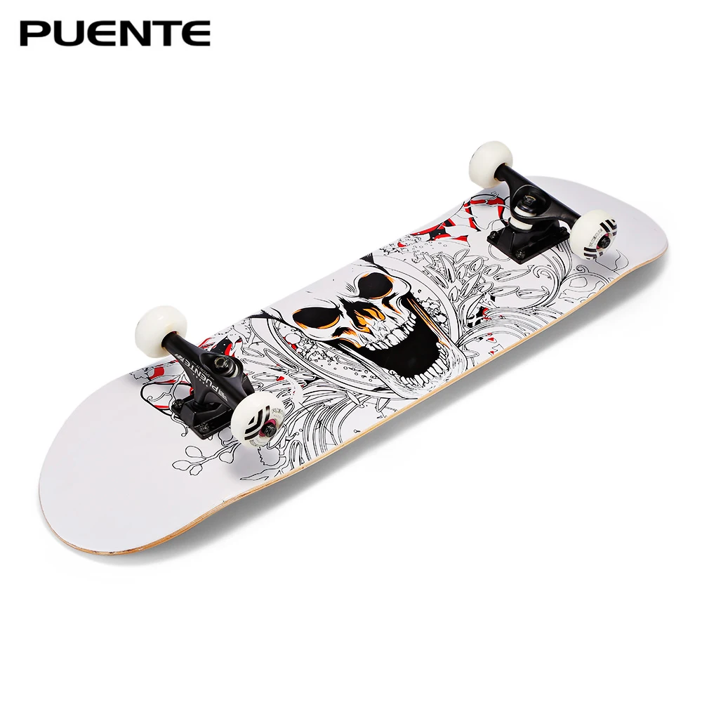 PUENTE 31-inch Skateboard Skate Board 7-layer Maple Wood Deck with T-shape Tool for Kids Adults Beginners - Цвет: White