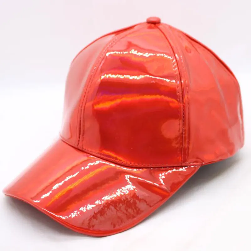 Красный Rainbow PU Leather Baseball Cap Adjustbale Snapback Hats for Men Women Purple Gold Silver 6 Panels Hip Hop Caps Dance Party Wear - Цвет: Красный