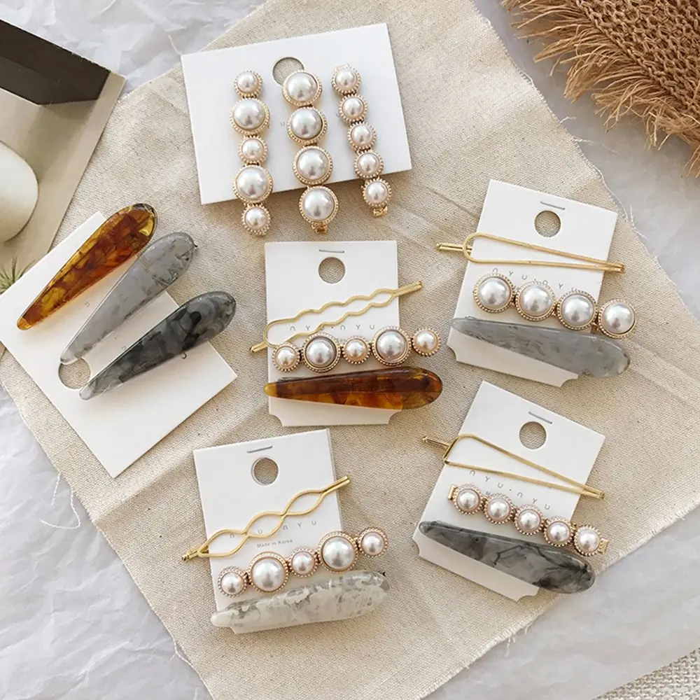 

1Set Korea Japan Chic Design Metal Gold Pearl Irregular Acetate Hair Clip for Women Girl Wedding Party Hair Accessories Jewelry