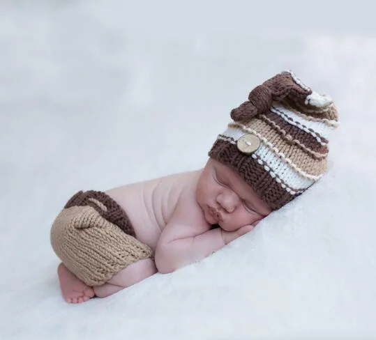 Fotografia bebes аксессуары для фотографирования новорожденных фото реквизит ручной работы крючком король костюм детские шапочки+ брюки - Цвет: as photo