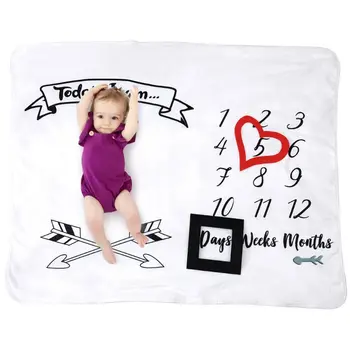 

3Pcs/Set Newborn Soft Blanket with Monthly Growth Chart Baby Photography Props Coral Fleece Swaddle Wrap