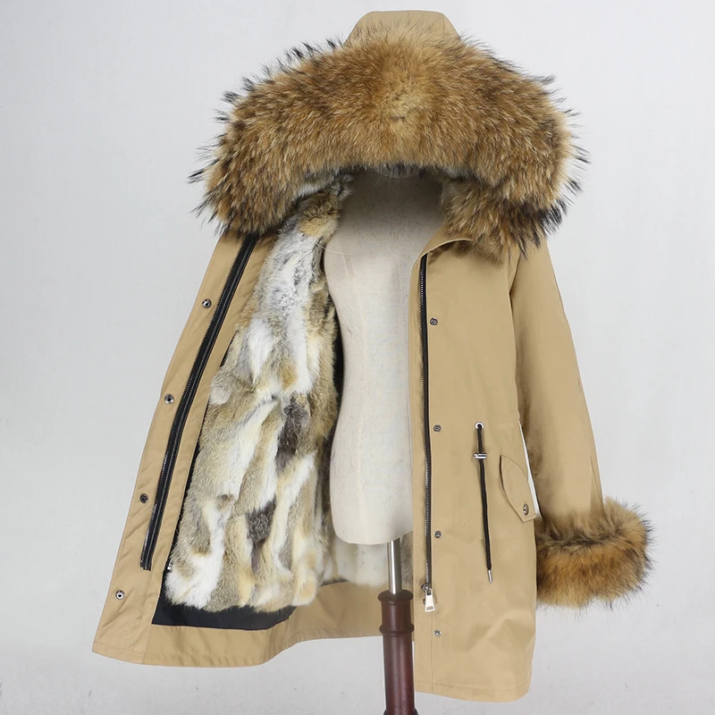 OFTBUY Long Waterproof Parka Real Fur Coat Natural Fur Collar Hood Winter Jacket Women Rabbit Fur Liner Thick Warm Detachable