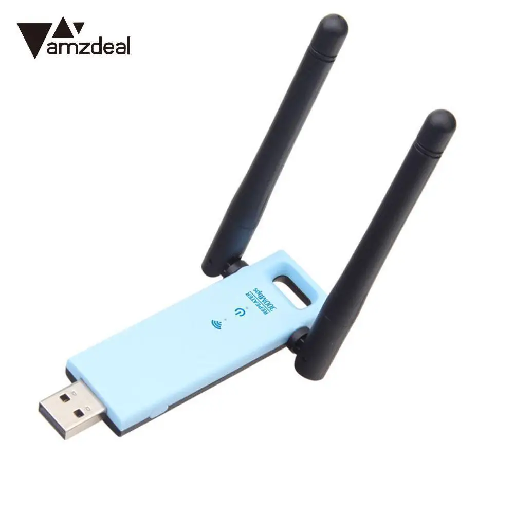 AMZDEAL 2,4 ГГц 300 Мбит/с USB Wifi адаптер Усилитель сигнала Усилитель Беспроводной сетевой ключ двойная антенна для ноутбука компьютера