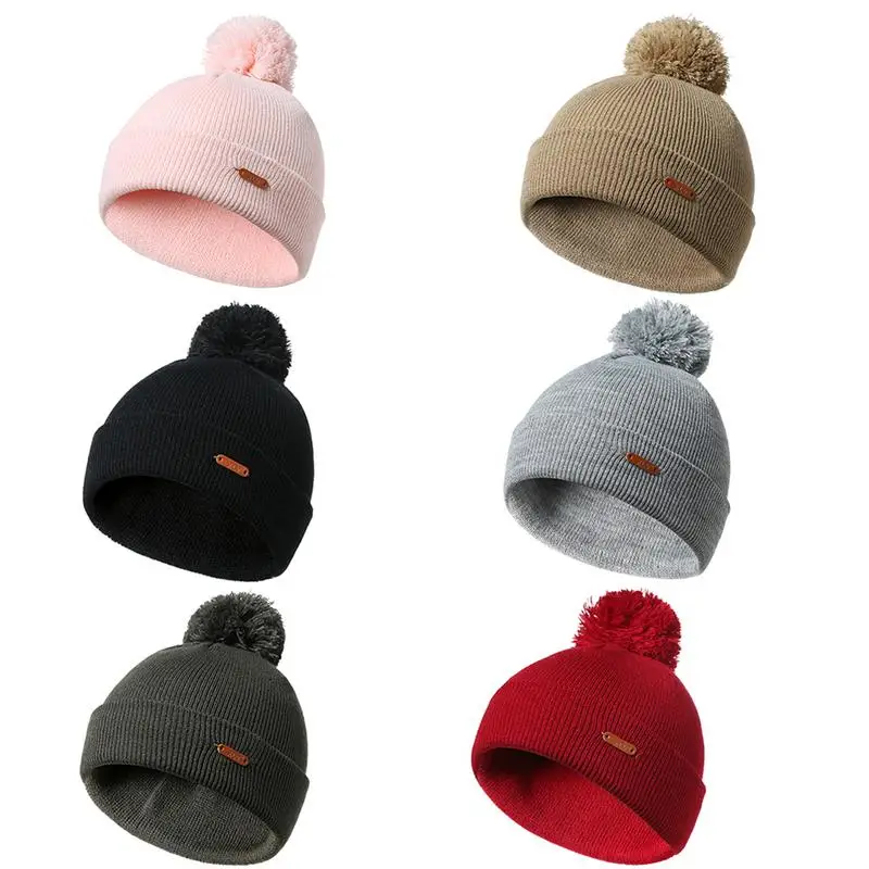 Зимняя шапка, теплая вязаная шапка Skullies Beanies с шерстяным помпоном, вязаная шапочка для женщин, девочек, Дамская шапка, шапки s