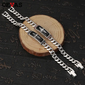 

Real 925 Sterling Silver Bracelet for Men Wide 9mm Retro Punk Rock eagle Black stone Gothic Bracelet Thai Silver Jewelry Gifts