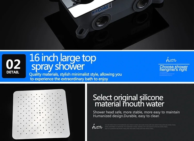 Bath & Shower Faucet Wall Mounted 16'' Ultra Thin Water Saving Tap Air Booster Rain Shower Faucets (22)