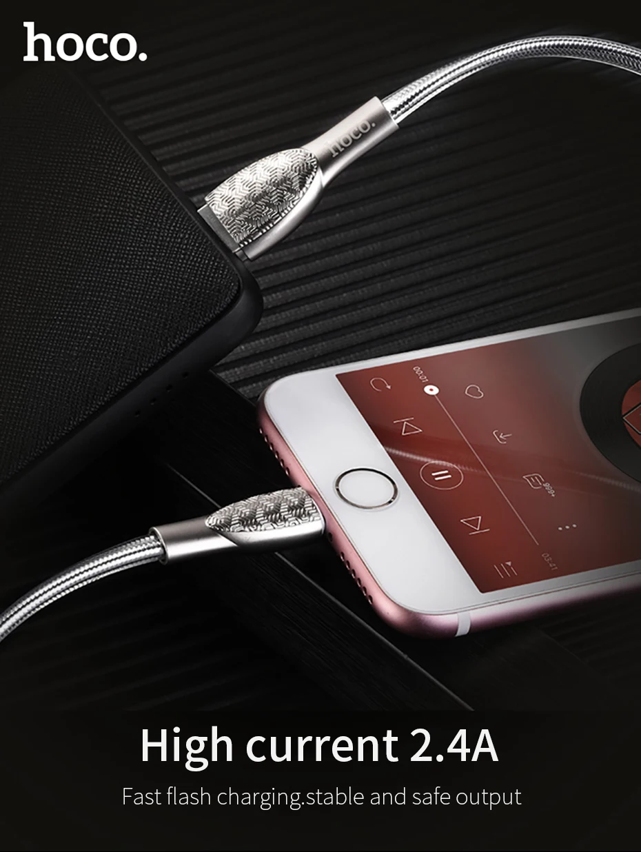 HOCO цинковый сплав Micro usb кабель для зарядки 2.4A Быстрая зарядка кабель для синхронизации данных для Xiaomi Redmi huawei samsung Micro-USB кабель для зарядного устройства