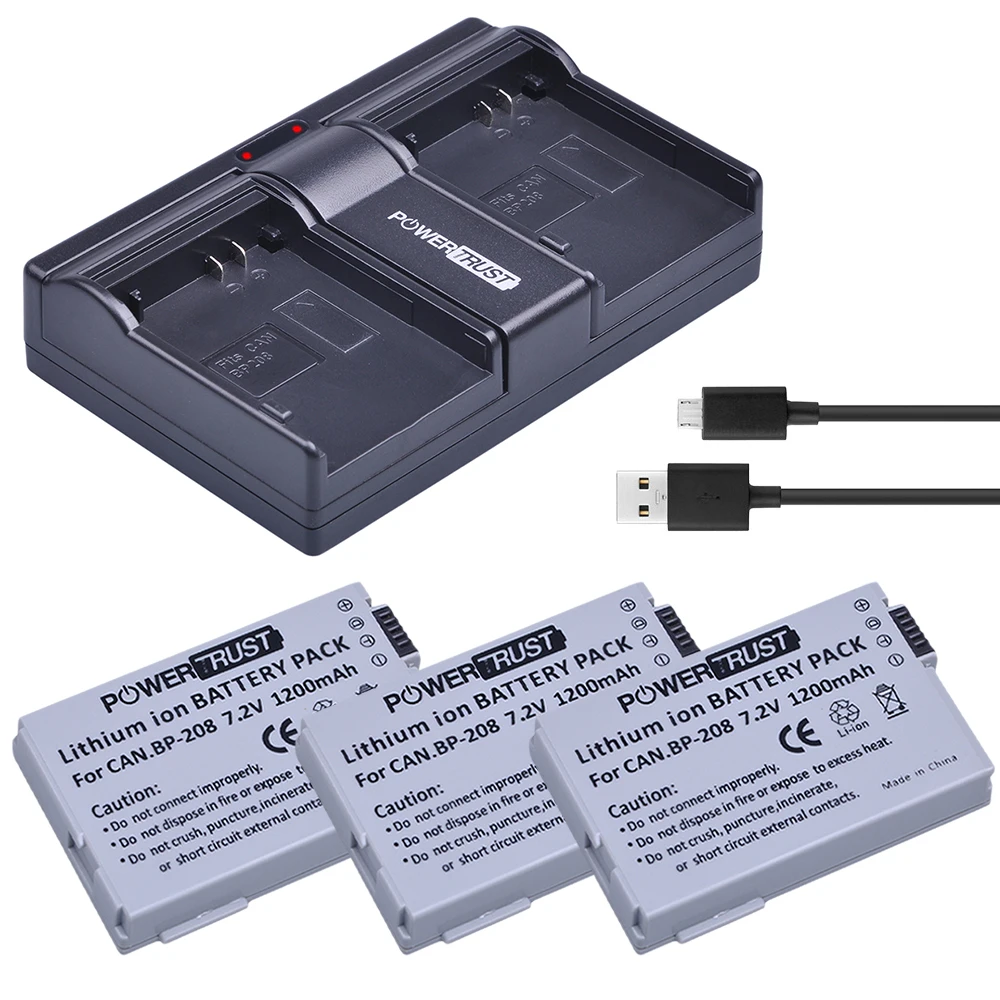 3x BP-208 BP 208 Камера Батарея + Быстрый Зарядное устройство для Canon DC10 DC19 DC20 DC21 DC22 DC40 DC50 DC51 DC95 DC100 DC200 DC201 DC210