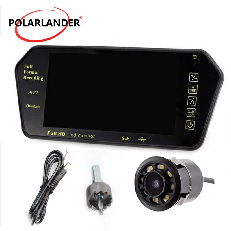 7 дюймов TFT ЖК-дисплей Дисплей трансимиттер парковки Системы MP5 USB/SD/FM радио автомобиля зеркало монитор Ночное видение 800*480 12-24 V заднего вида Камера