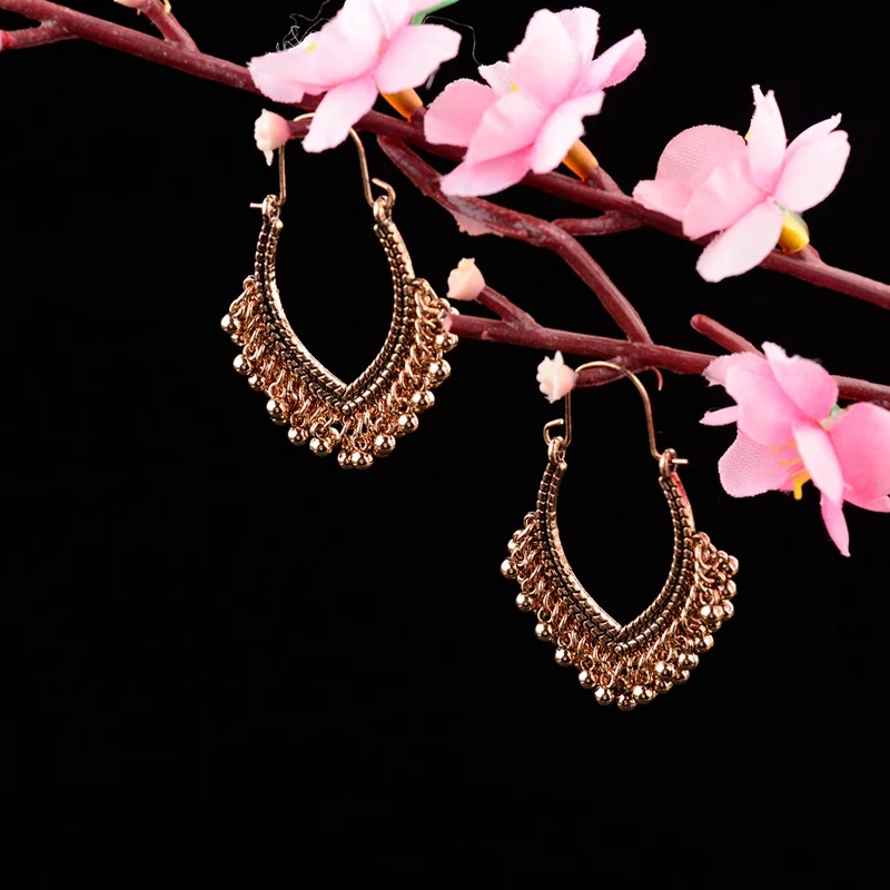 TopHanqi, индийская Jhumka, ювелирное изделие, Ретро стиль, колокольчик, кисточка, серьги, бохо, античный Этнический, серебряный, висячие серьги для женщин, Pendientes