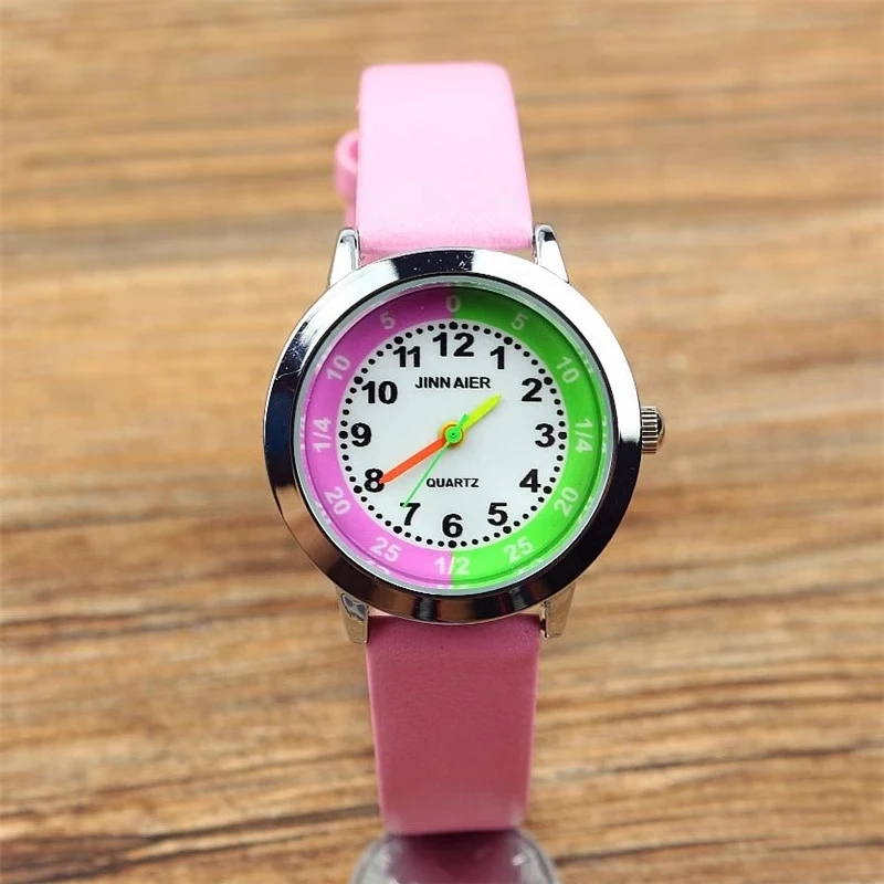 Модные начальной и средней школы студент мультфильм кварцевые наручные часы ребенок простой прекрасный номер красочный Пояс часы
