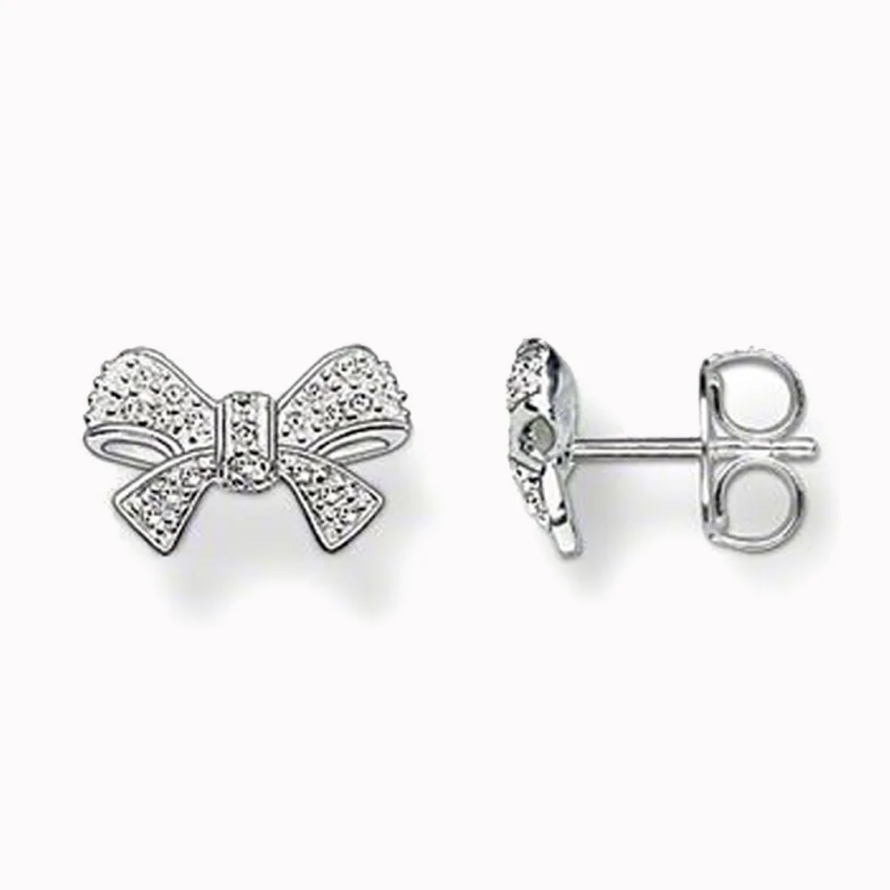 Бантом уха шпильки серьги с белым циркония-проложить, самая модная Glam ювелирные изделия серьги Best Soul подарок лук узел серьги для Для женщин