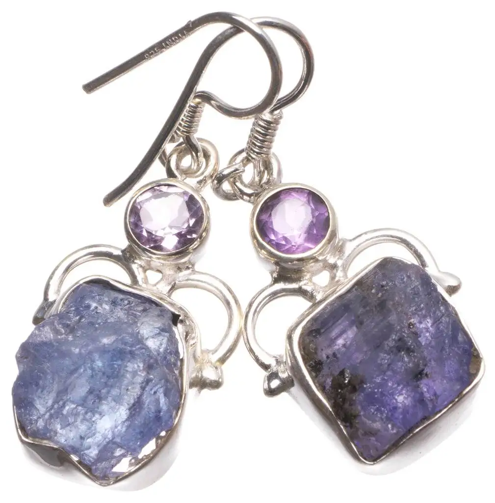 

Natural Kyanite and Amethyst Handmade Boho 925 Sterling Silver Earrings 1.25" U0950