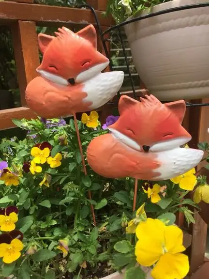 Бесплатная доставка, 2 шт., H30cm, гладить Лисичка плагин сад декоративных животных Цветок для верховой езды из бечёвки стойки ZAKKA Садоводство